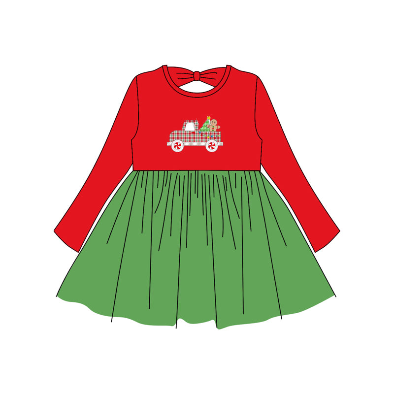 Gingerbread Christmas tree truck green tulle girls dresses
