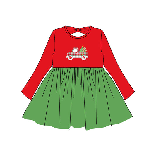 Gingerbread Christmas tree truck green tulle girls dresses