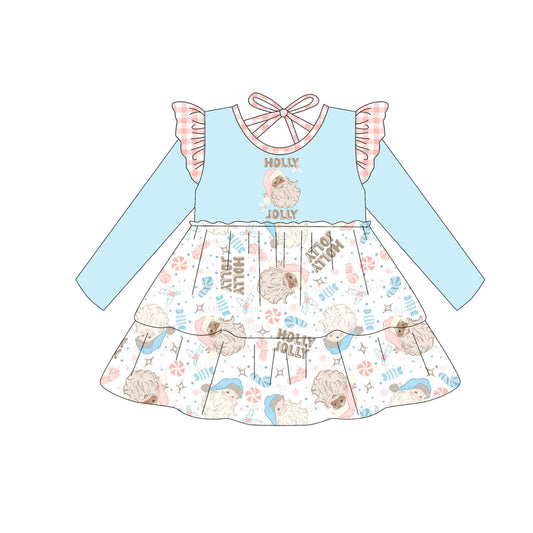 Long sleeves holly jolly sana kids girls Christmas dresses
