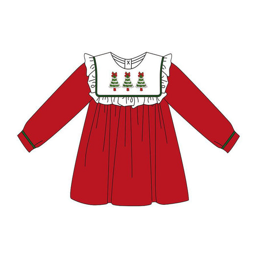 Red long sleeves Christmas tree kids girls dresses