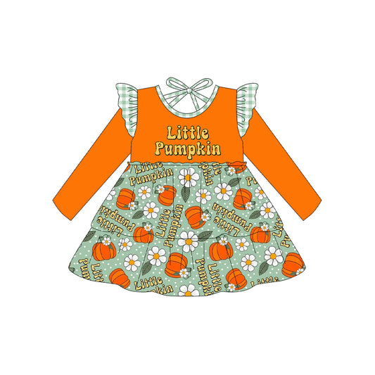 Orange little pumpkin floral kids girls fall dresses