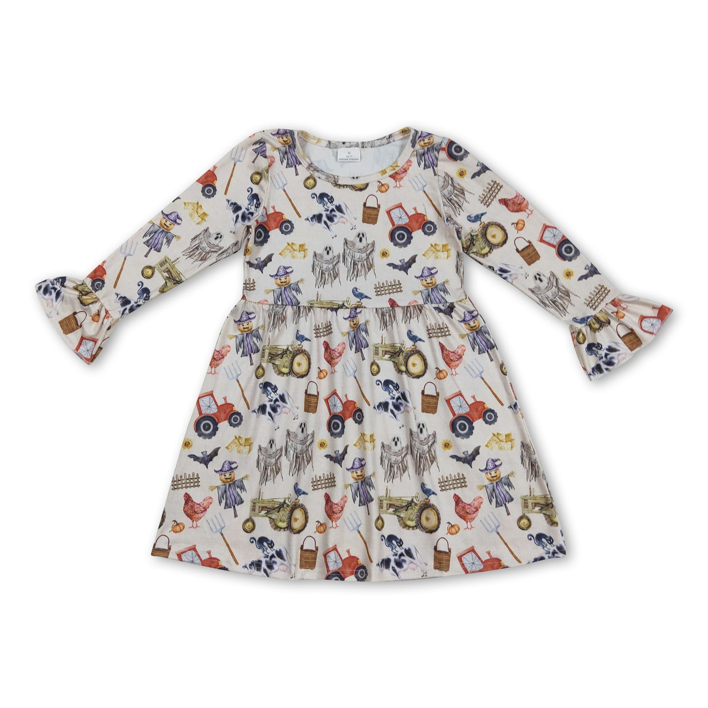 Long sleeves bat pumpkin scarecrow farm girl Halloween dress