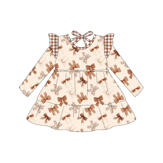 Long sleeves plaid bow kids girls fall dresses