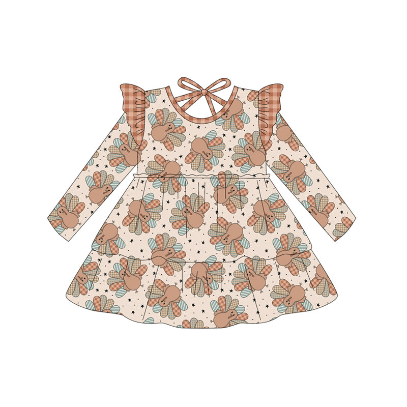 Long sleeves turkey kids girls Thanksgiving dresses