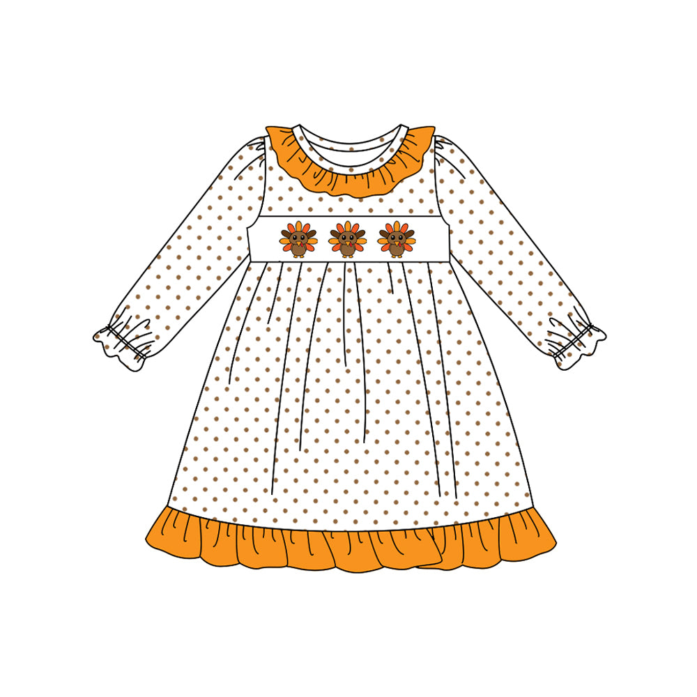 Long sleeves polka dots turkey girls Thanksgiving dress