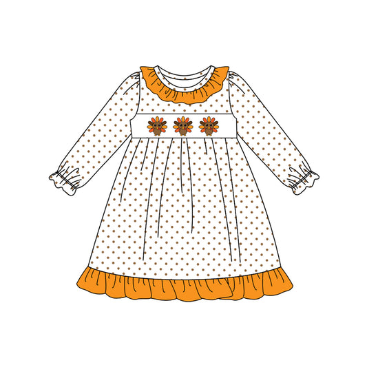 Long sleeves polka dots turkey girls Thanksgiving dress