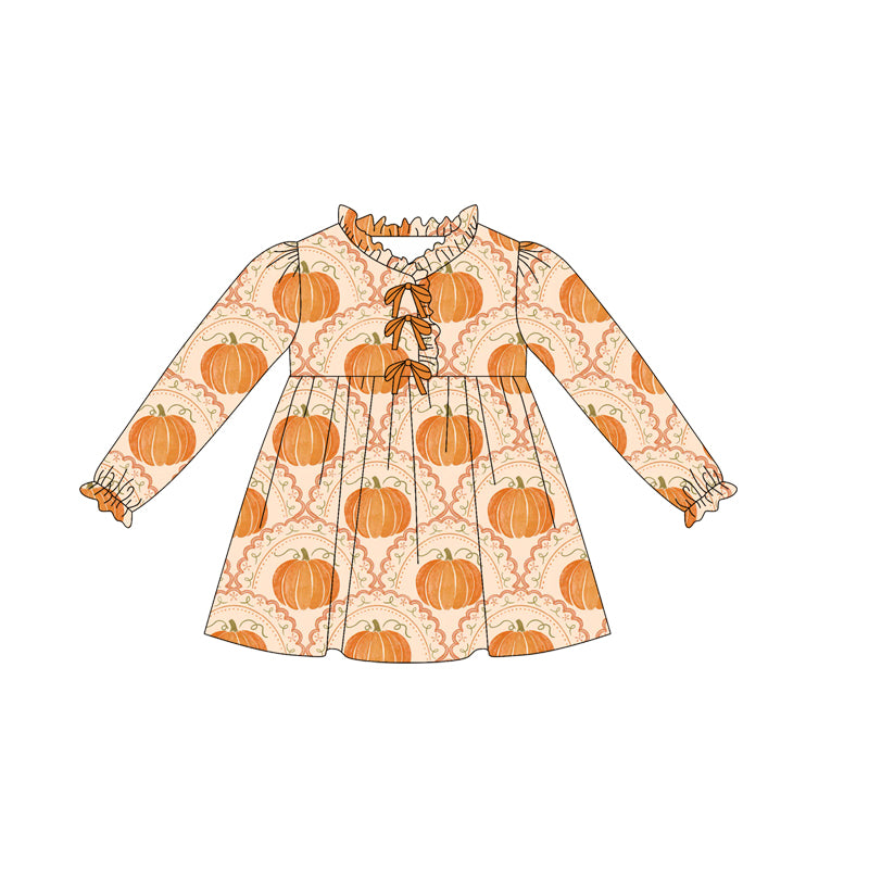 Long sleeves pumpkin kids girls fall dresses