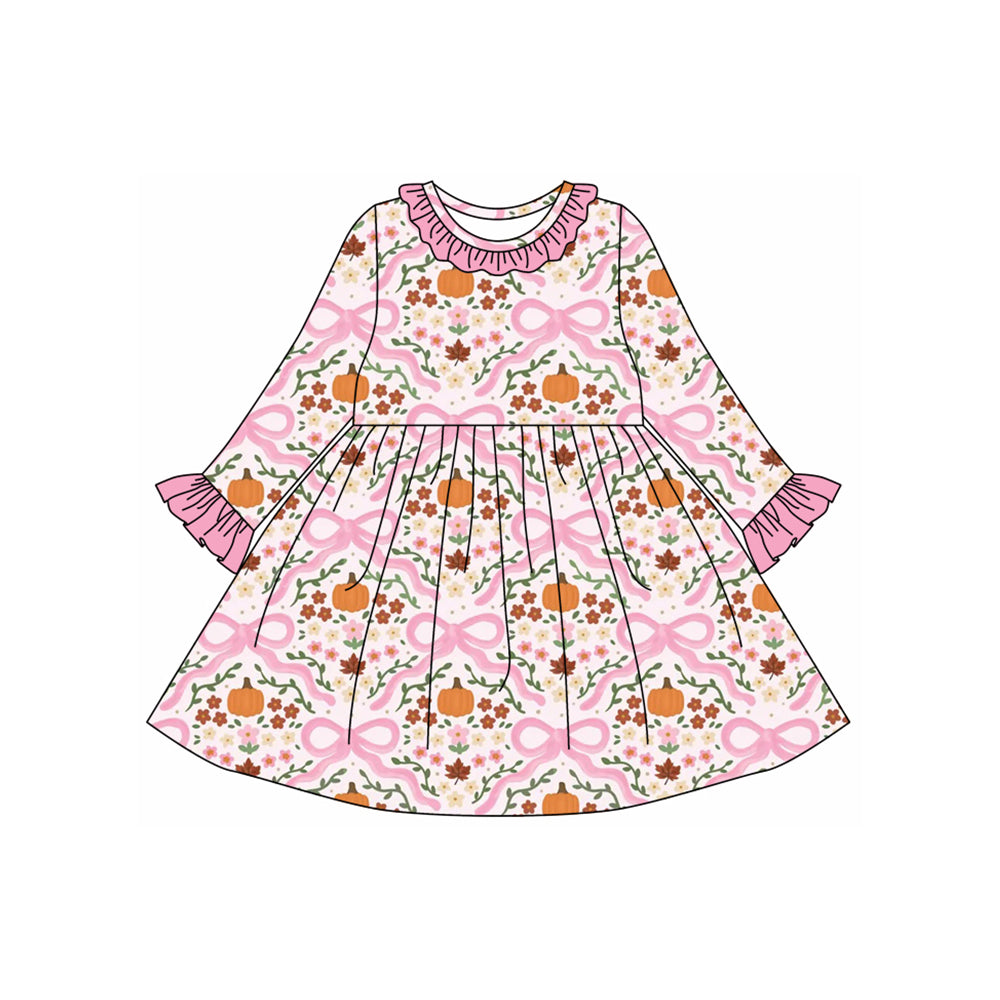 Pink bow floral pumpkin baby girls fall dresses