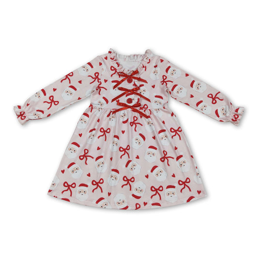 Long sleeves red santa heart kids girls Christmas dresses