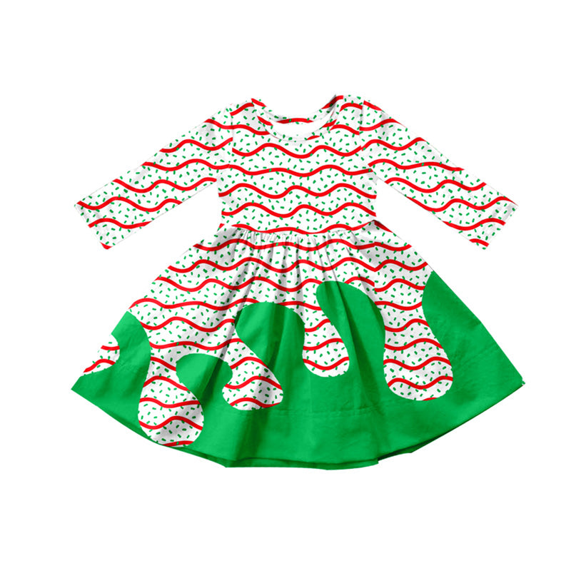Long sleeves Christmas tree cake ice cream sprinkle girls dress