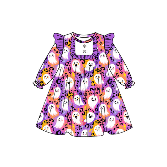 Long sleeves leopard ghost kids girls Halloween dress