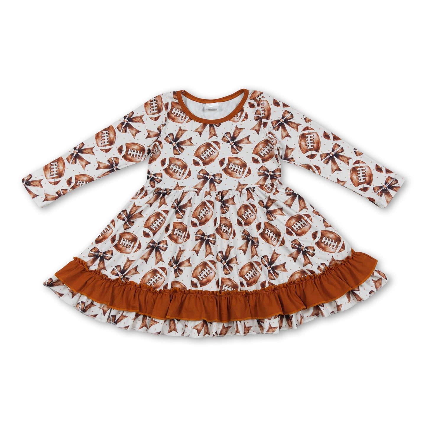 Long sleeves football bow ruffle kids girls dresses
