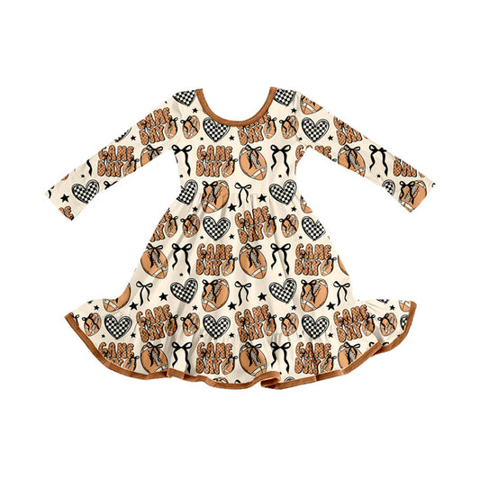 Heart bow game day football ruffle kids girls dresses
