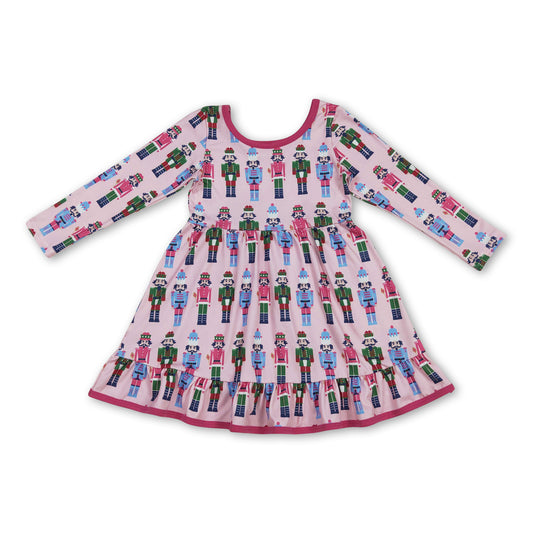 Pink long sleeves ballet ruffle kids girls Christmas dress