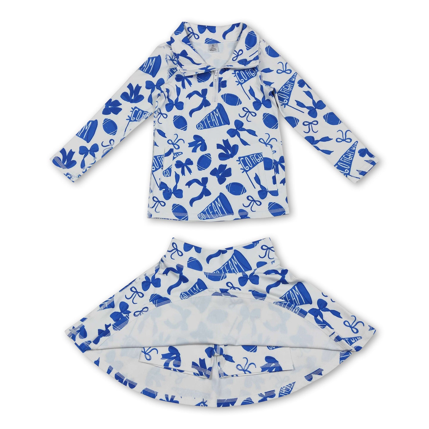 Blue bow football top skirt kids girls team activewear set