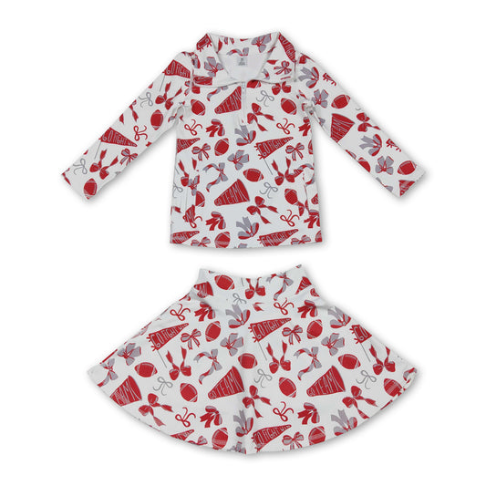 Red bow football top skirt kids girls team activewear set