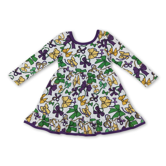 Purple yellow green bows mardi gras dress