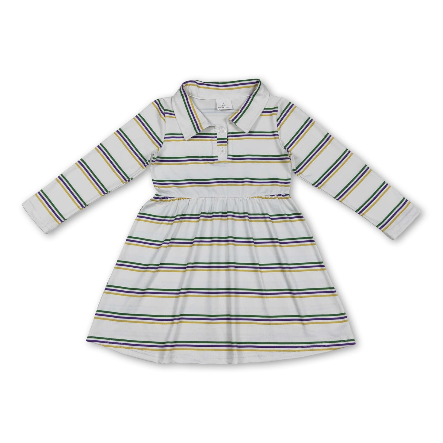 Green purple yellow stripe girls Mardi Gras polo dress