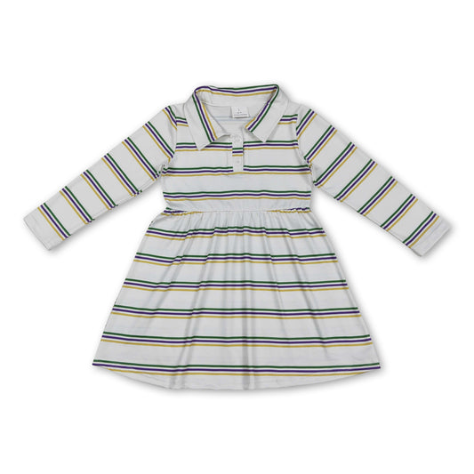 Green purple yellow stripe girls Mardi Gras polo dress