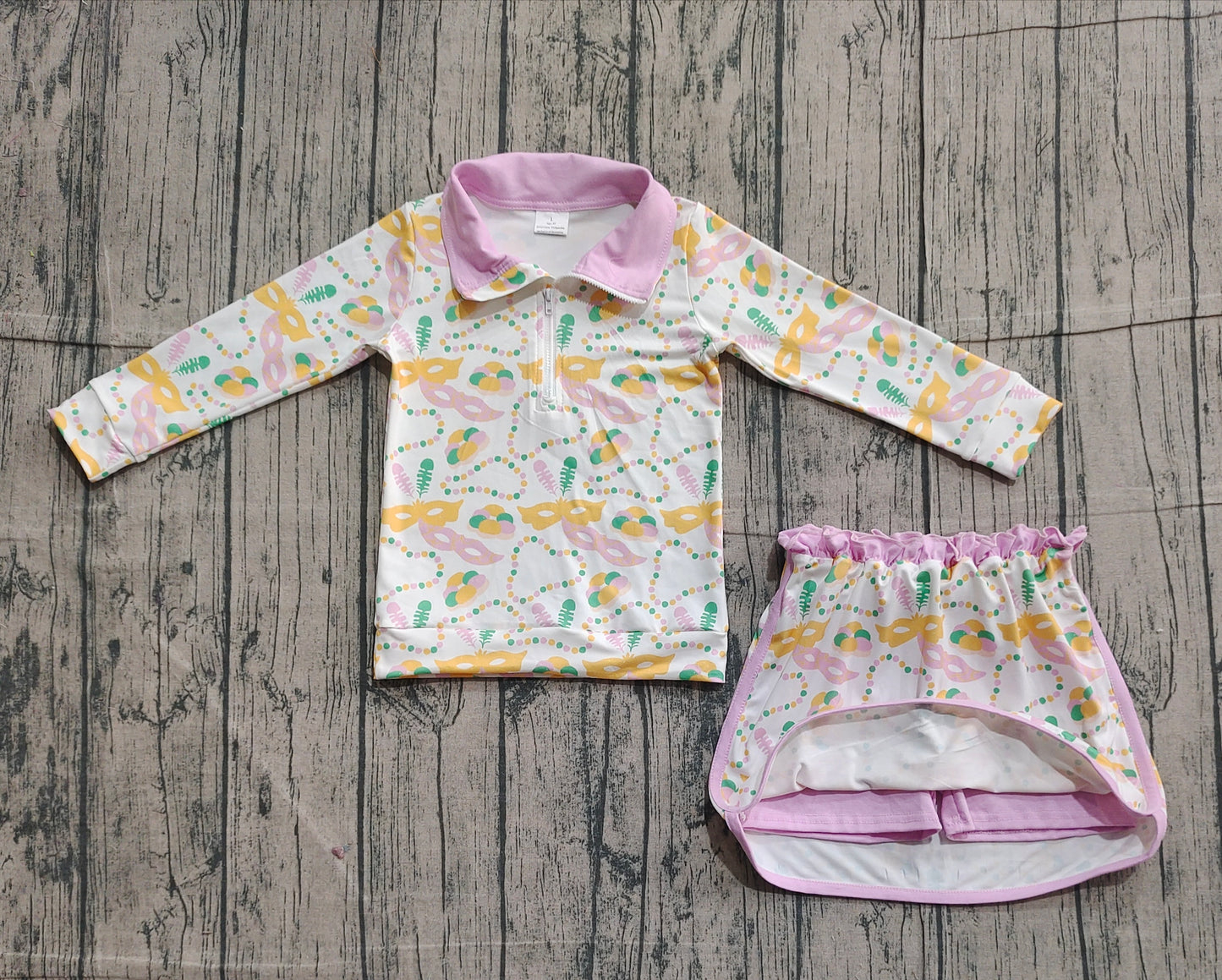 Necklace feather donut pullover skirt girls Mardi Gras outfits