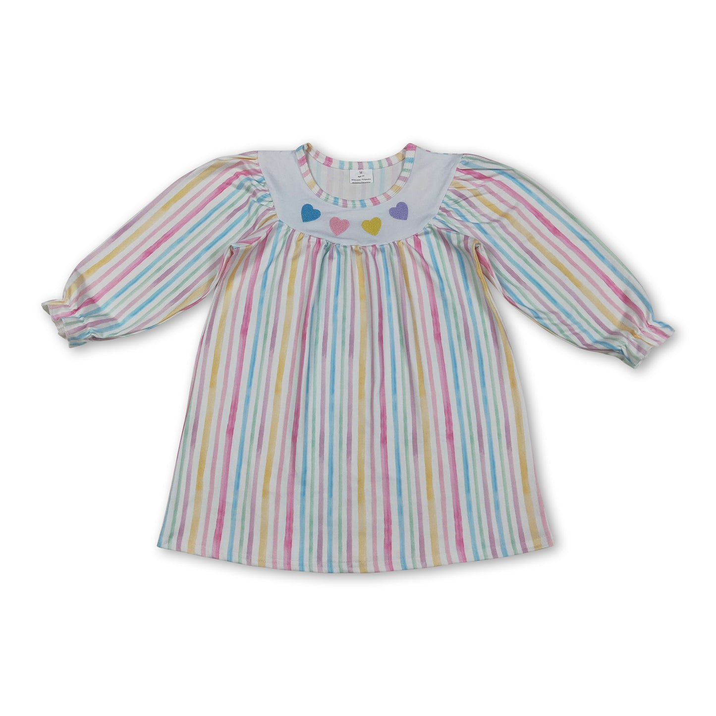 Long sleeves colorful stripe heart girls Valentine's dress