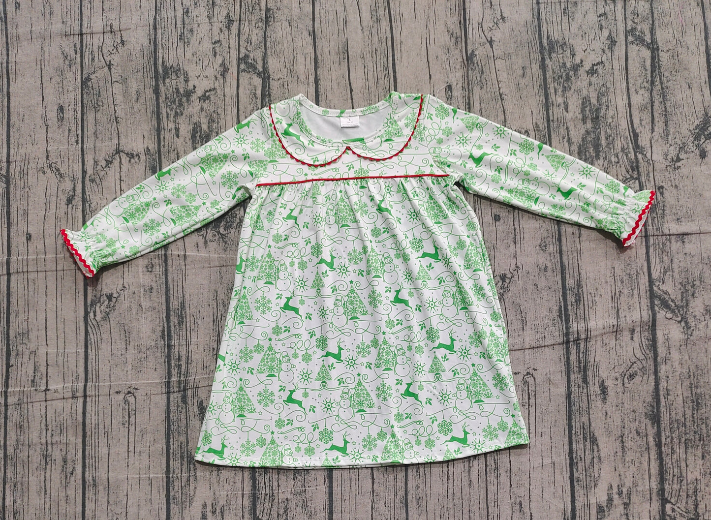 green deer trees print long sleeve girl dress