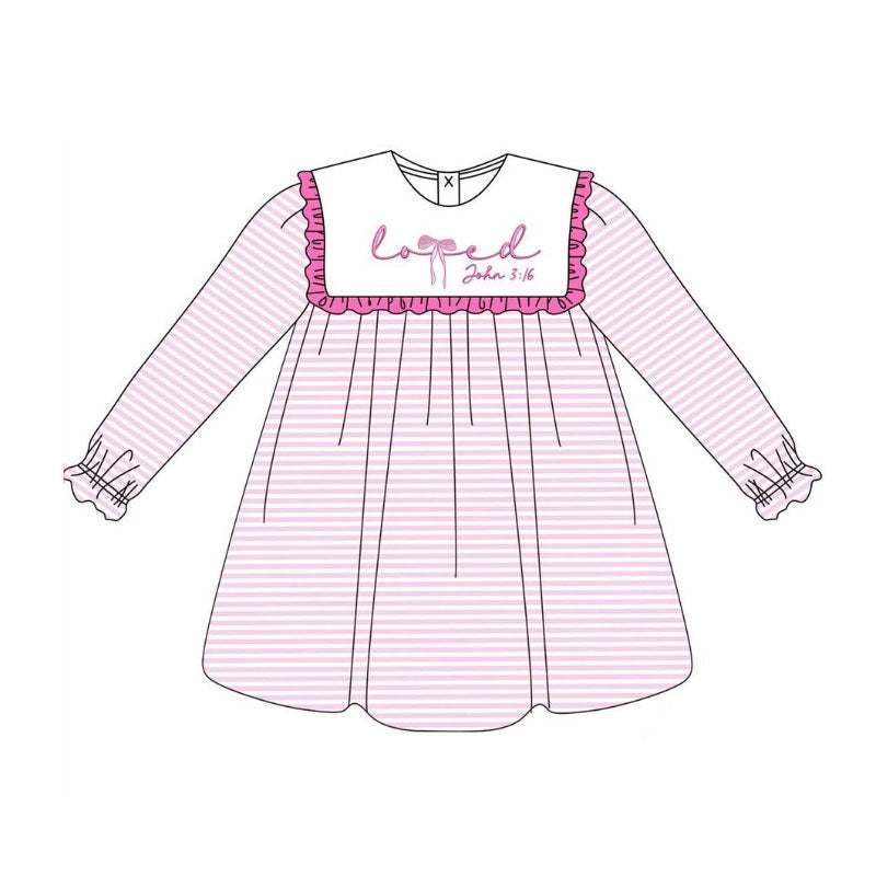 pink stripe loved print long sleeve girl valentine dress