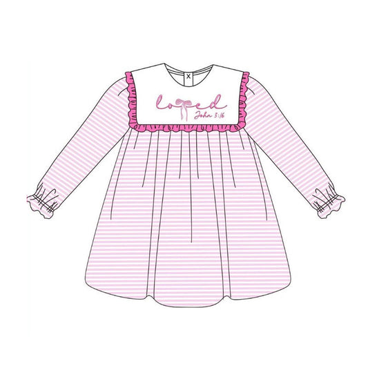 pink stripe loved print long sleeve girl valentine dress