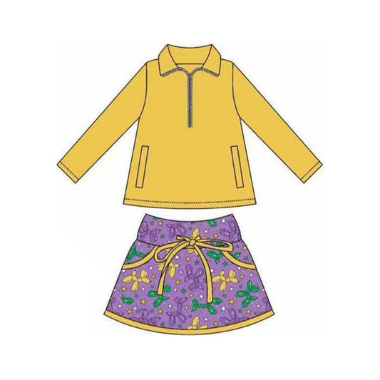 yellow long sleeves top balloon skirt kids girls Mardi Gras set