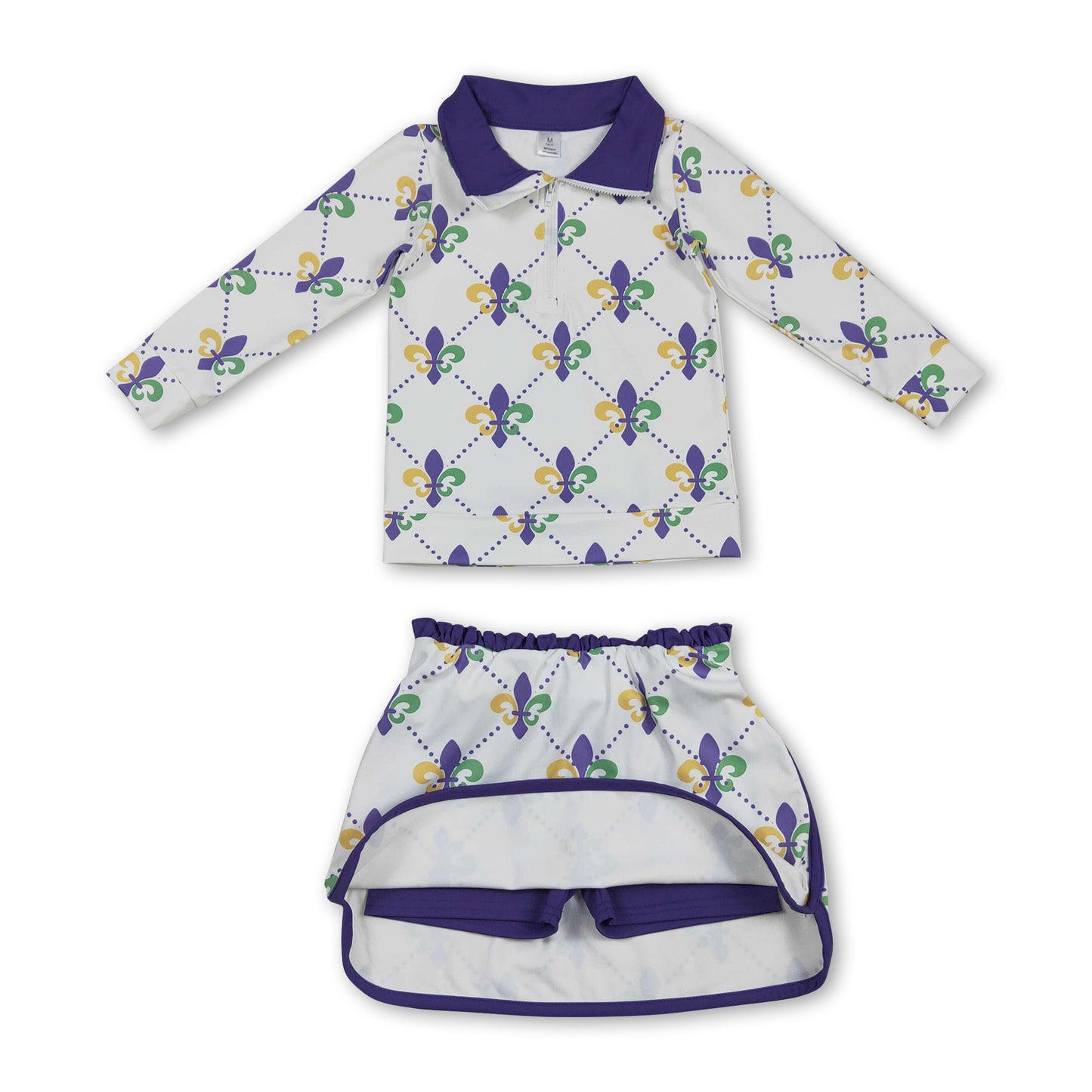 long sleeves top skirt kids girls Mardi Gras set