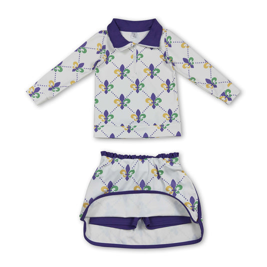 long sleeves top skirt kids girls Mardi Gras set