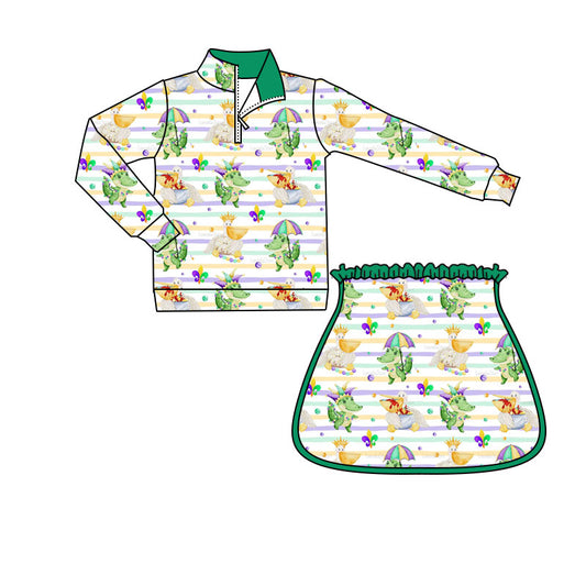 Mardi Gras crocodile pullover skirt kids girls  set