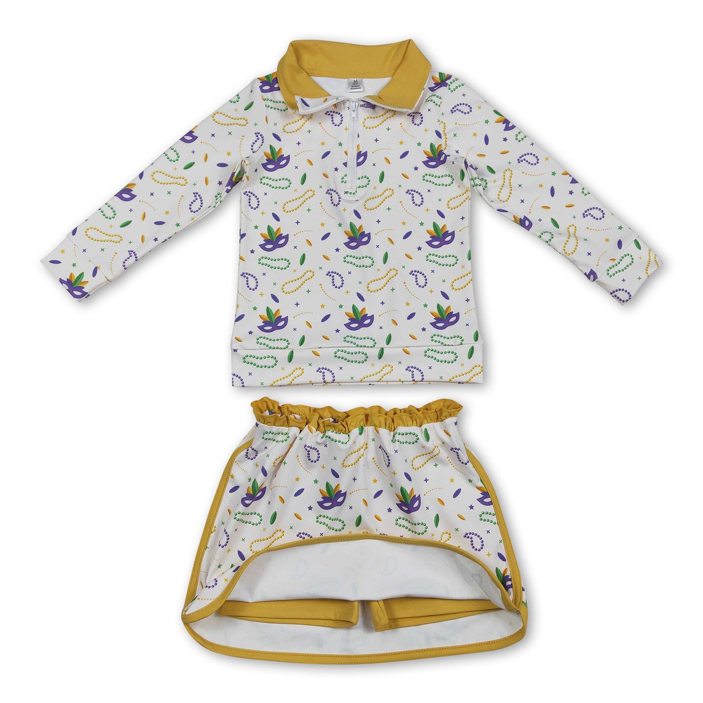 Mardi Gras mask necklace pullover skirt kids girls clothing