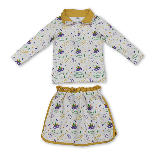 Mardi Gras mask necklace pullover skirt kids girls clothing