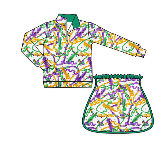 Mardi Gras pattern pullover skirt kids girls set