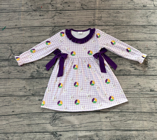 Purple yellow green donut boots plaid girls Mardi Gras dress