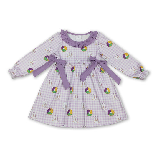 Purple yellow green donut boots plaid girls Mardi Gras dress