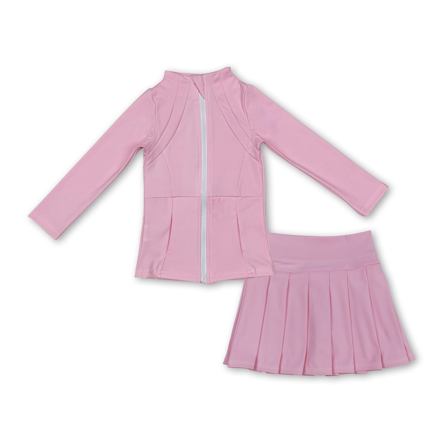 Pink zipper jacket pleated skirt girls activewear set