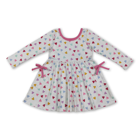 Long sleeves colorful heart pockets girls Valentine's dress
