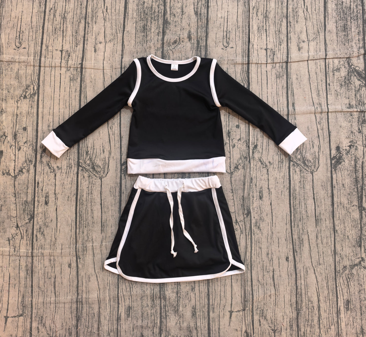 Long sleeves black top skirt kids girls active outfits