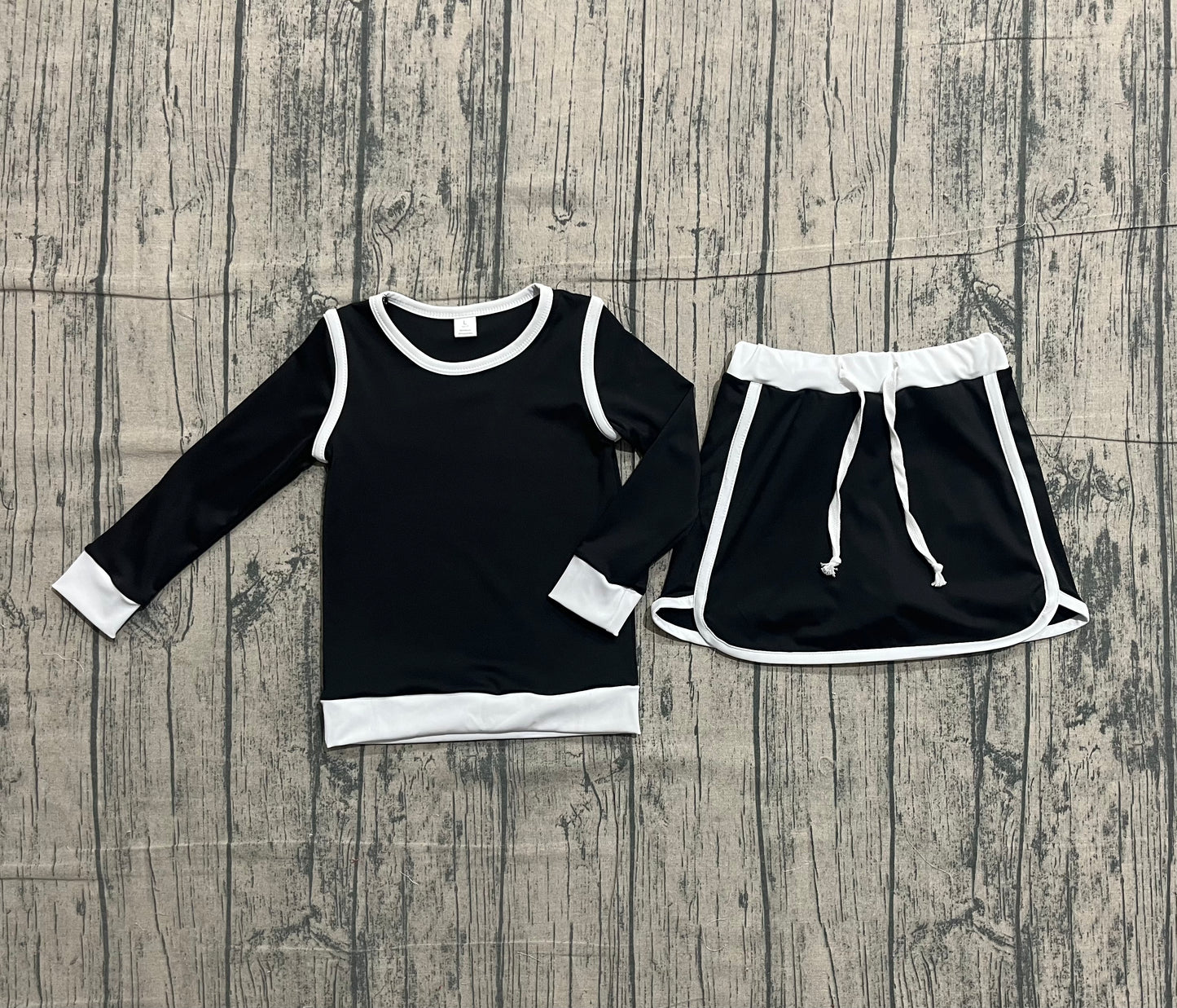 Long sleeves black top skirt kids girls active outfits