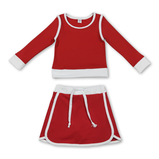 Long sleeves red top skirt kids girls active outfits