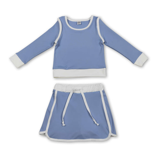 Long sleeves light blue top skirt kids girls active outfits