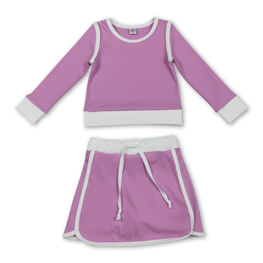 Long sleeves solid top skirt kids girls active outfits