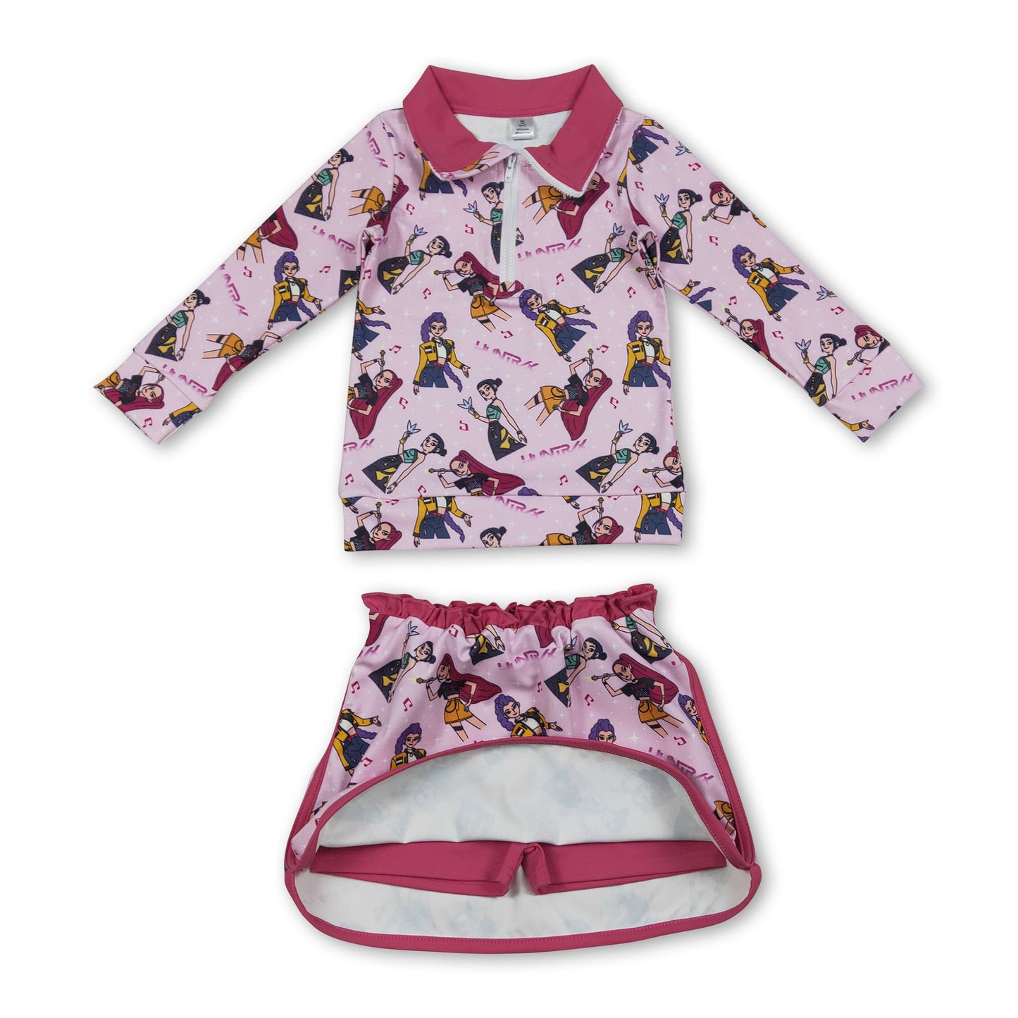 Hot pink music pullover skirt kids girls clothing set