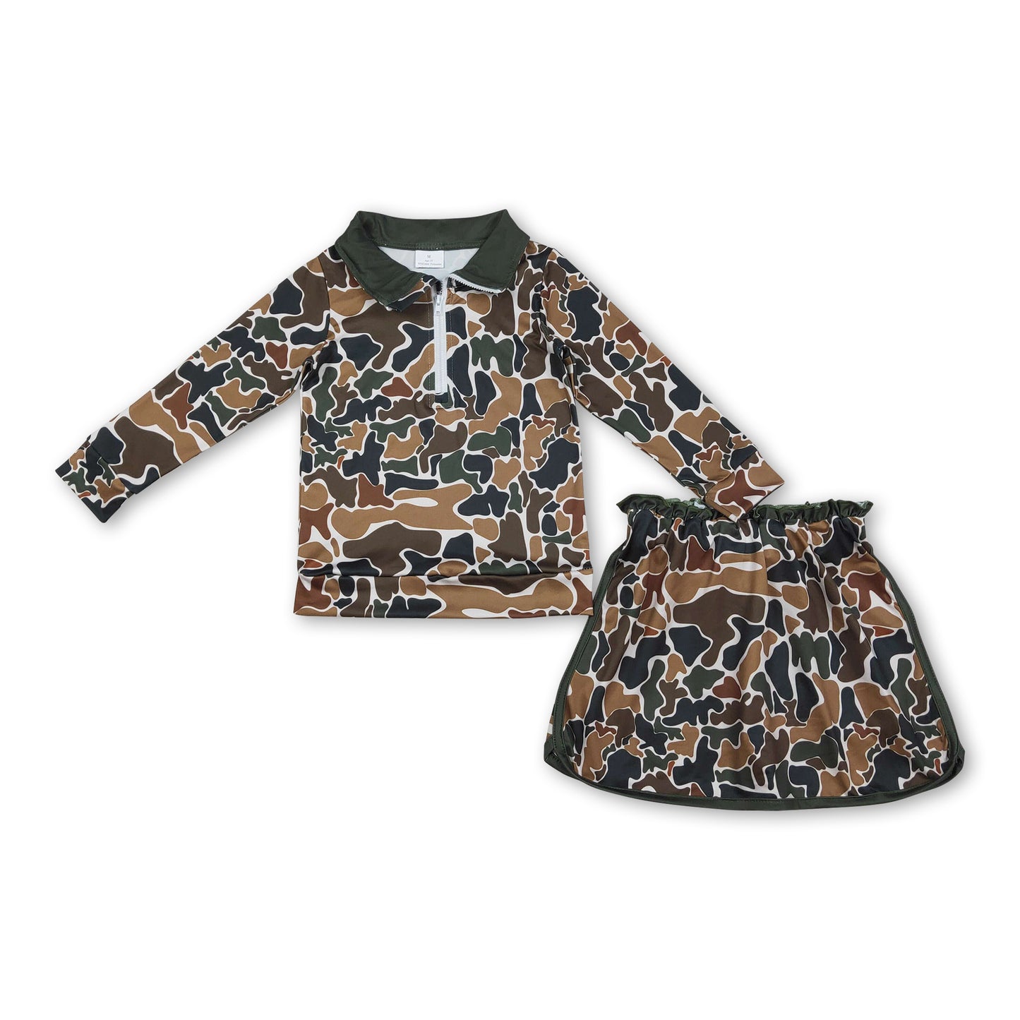 Long sleeves brown camo top skirt baby girls clothing