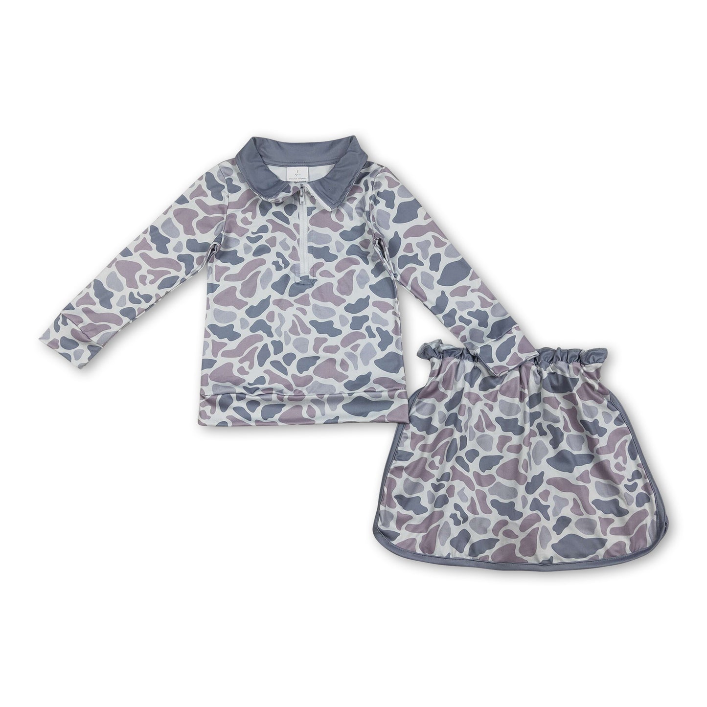 Long sleeves grey camo top skirt baby girls clothing