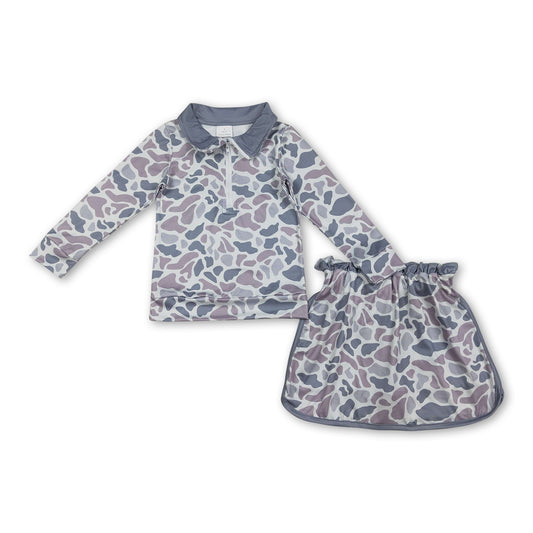 Long sleeves grey camo top skirt baby girls clothing