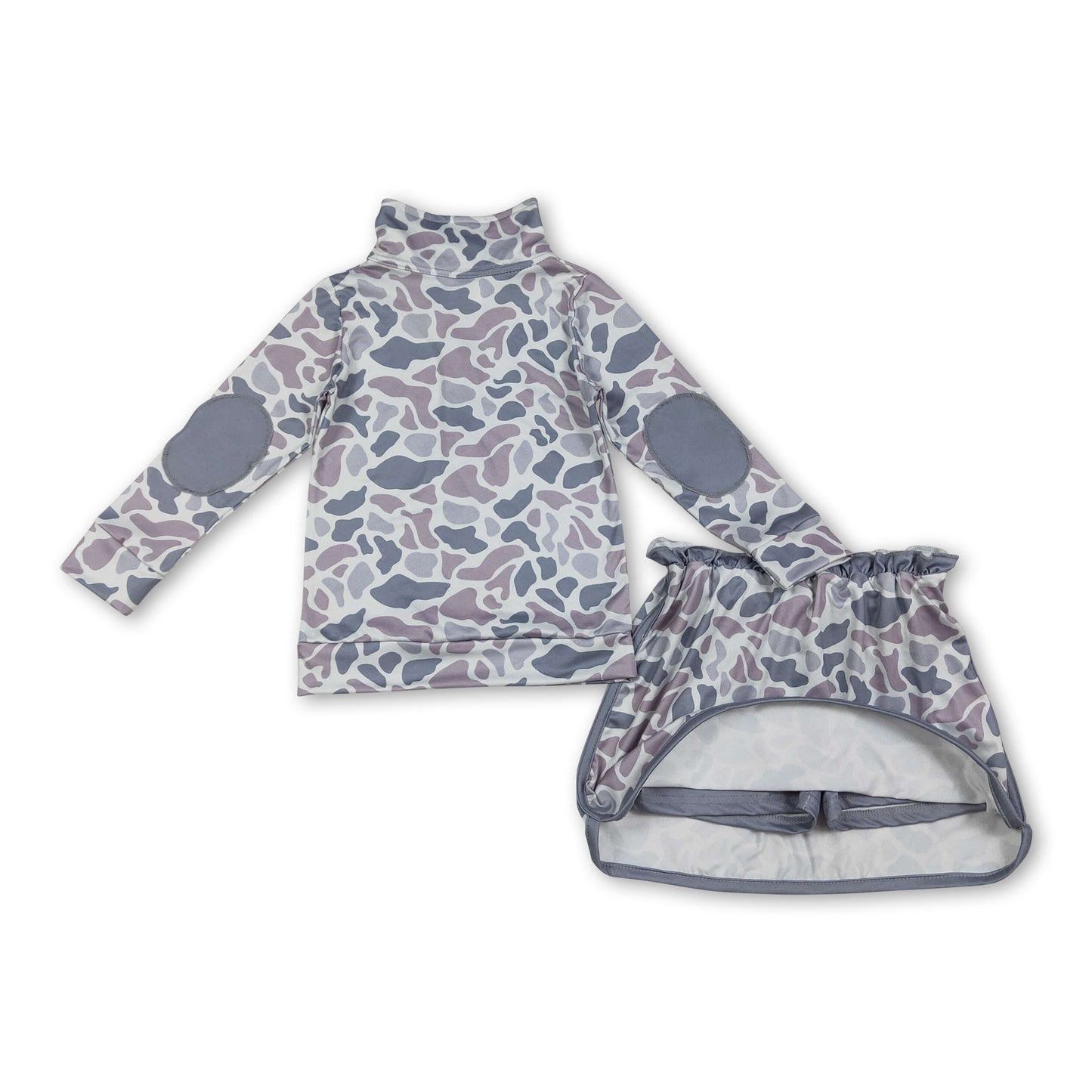 Long sleeves grey camo top skirt baby girls clothing