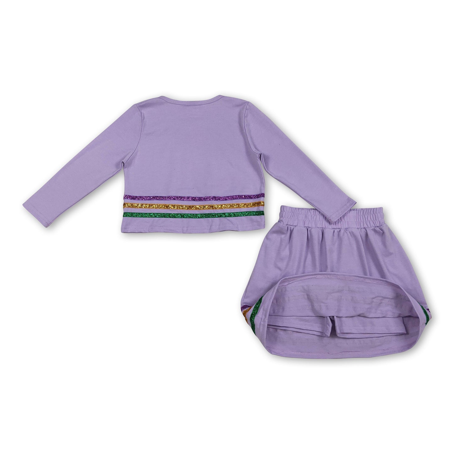 Long sleeves lavender stripe girls Mardi Gras outfits